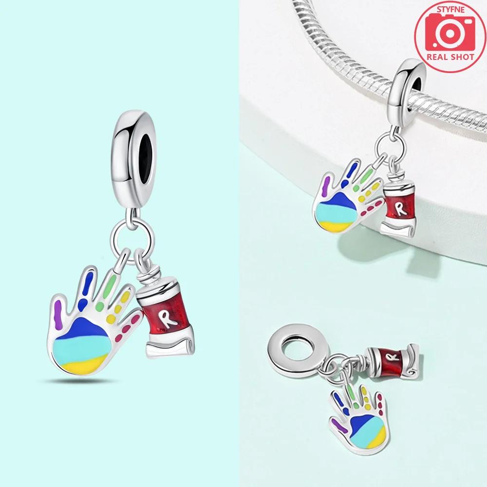 Elegant Copper Original Color Oil Painting Board Crayons Beads Fit Bracelet Charms Women Jewelry Diy Accessory Gift