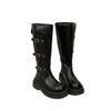 Height-increasing Thick-soled But Knee-high Boots Women's 2025 Autumn New Round-headed Knight Boots Muffin-bottom Belt Buckle High Boots