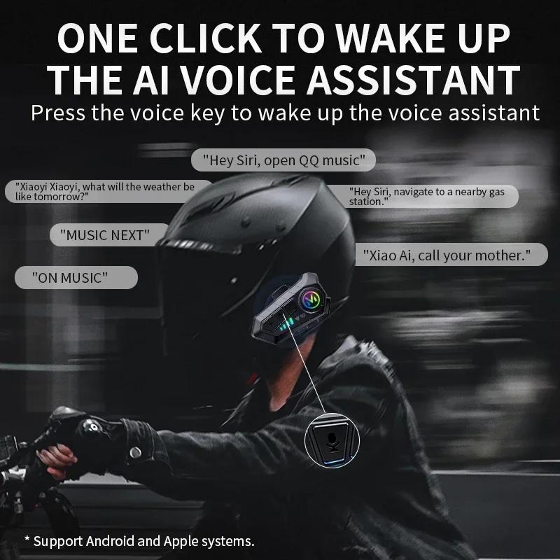 Y10 Motocyklová helma Headset Stereo Hlasové ovládání Bluetooth 5.3 Hands-Free volání IPX6 Vodotěsný 1000mAh S okolním světlem