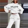 Unisex Retro Schwarzer Buchstaben-Print Kapuzenpullover Hose Set Langarm Freizeit Sportbekleidung