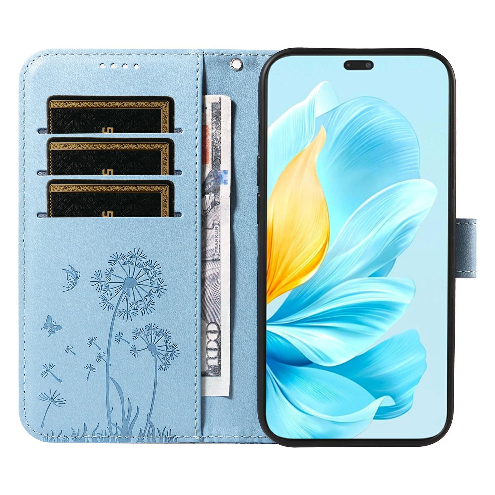 

For Honor 200 Lite Leather Case Wallet Phone Cover Dandelion Imprint Sky Blue