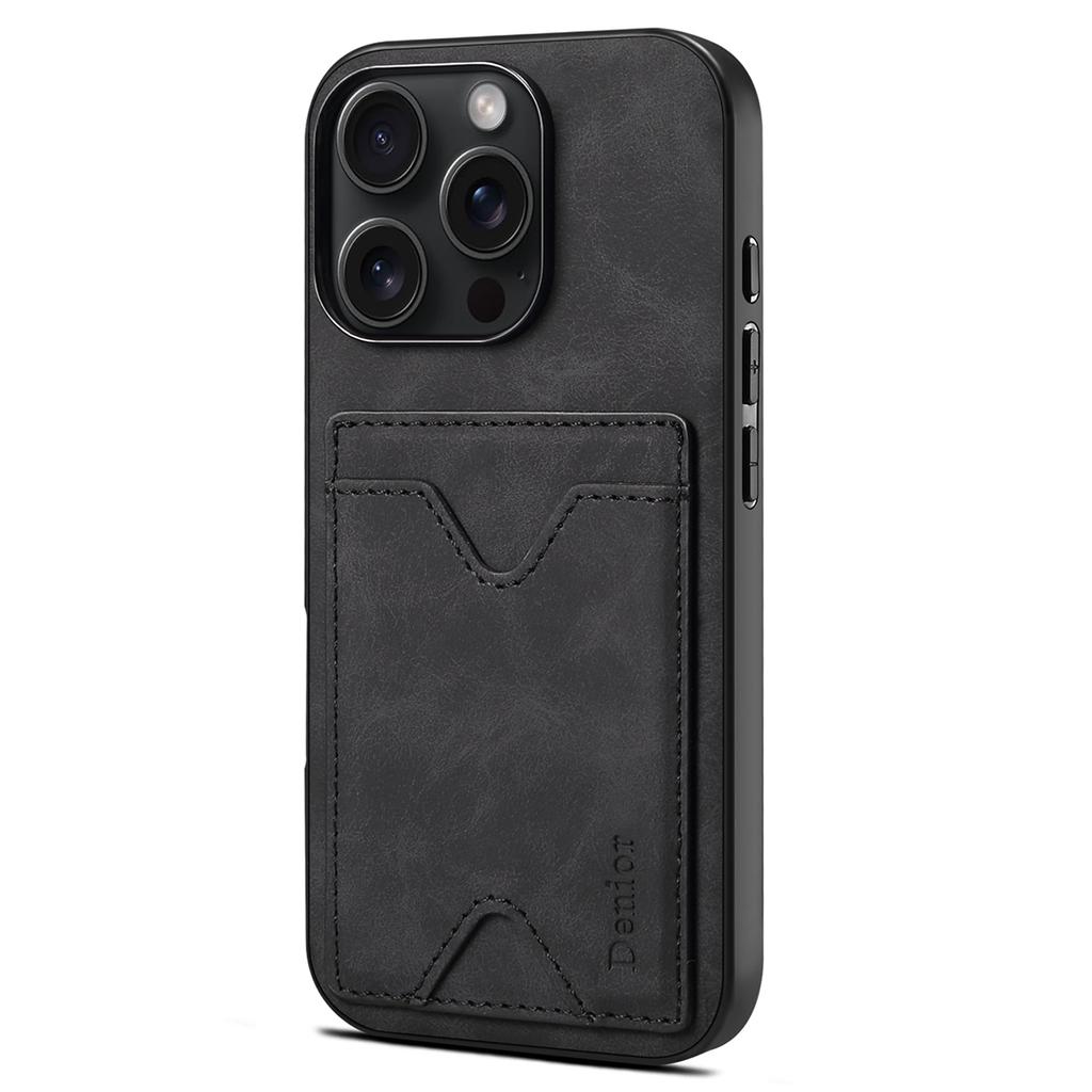 DENIOR For iPhone 16 Pro Case Leather+TPU Card Slot Kickstand Phone Cover