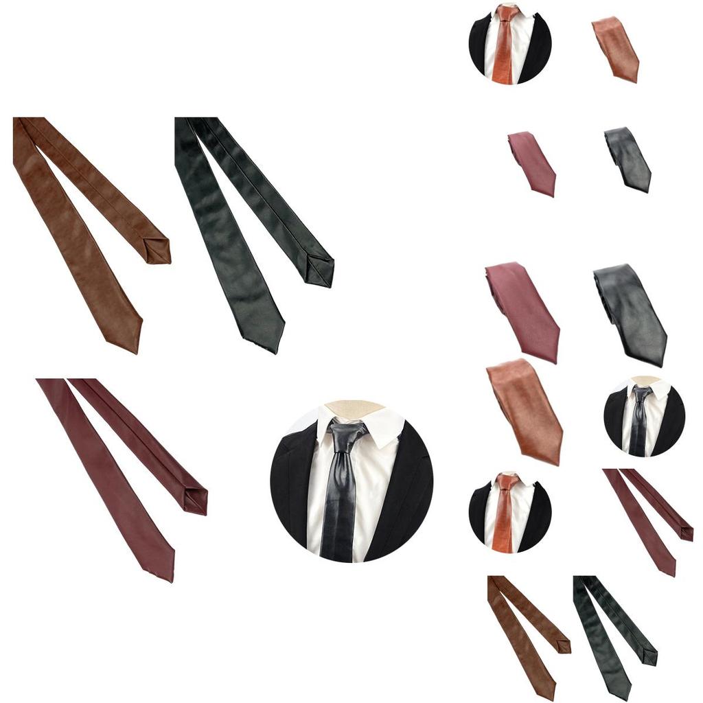 Herren Pu-Leder Krawatte Schmale Version 5,5 cm Breite Britischer Business-Stil Einfarbig