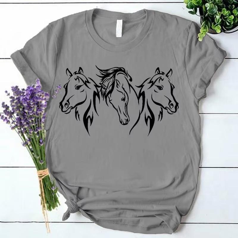 

Cute Horse Head Print Tshirts For Women Summer Lovely Short Sleeve Casual Tshirts Funny Ladies Round Neck Tops S