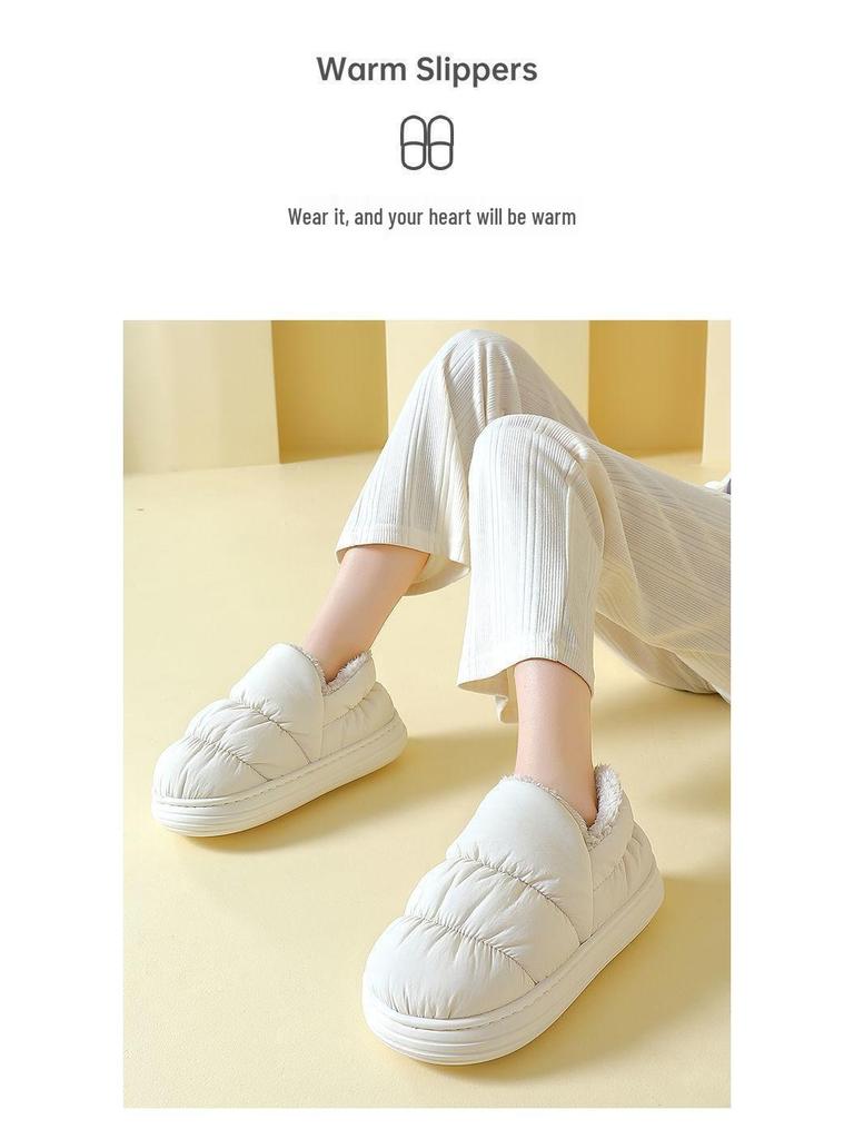 Men's and Women's Winter Waterproof Cotton Slippers - Silent, Plush, Warm, Thick Sole, Closed Heel, Deodorant Down Cloth