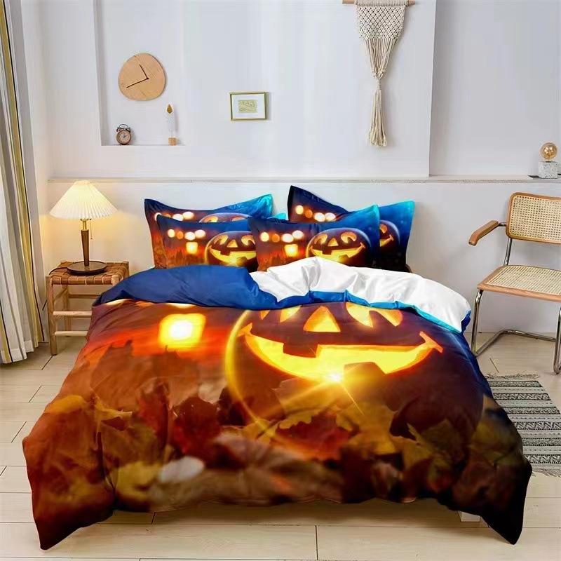 Halloween Three-Piece Bedding 3D Digital Printing Quilt Cover Pillowcase Bedding, Kit