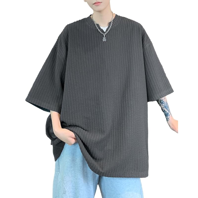 

[foveitaa] men s T-shirt summer clothes short sleeve large size Relaxing half sleeve simple design Fashionable casual Plain color light soft cool
