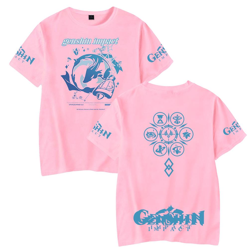Genshin Impact Druck Damen Herren T-Shirt Lässig Atmungsaktiv T-Shirts Lustig Genshin Impact Locker T-Shirts Hemden Straße Übergroße T-Shirts Mann