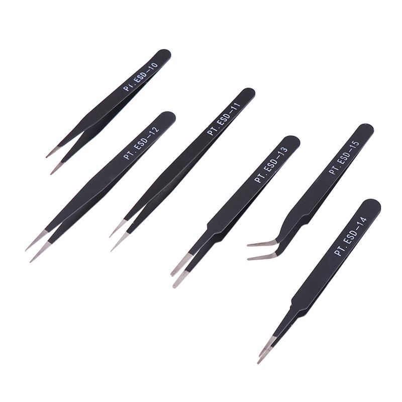 6Pcs Anti-Static Esd Tweezers Repair Tool Precision Curved Straight Tweezers
