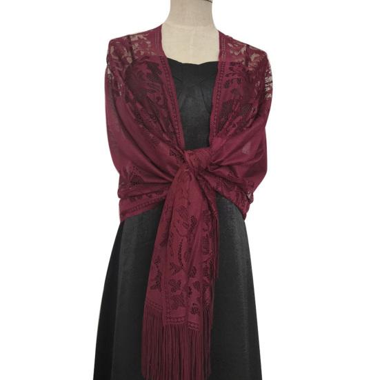 Women Scarf Solid Color Lace Ladies Crochet See Through Bride Shawl Wrap for Wedding