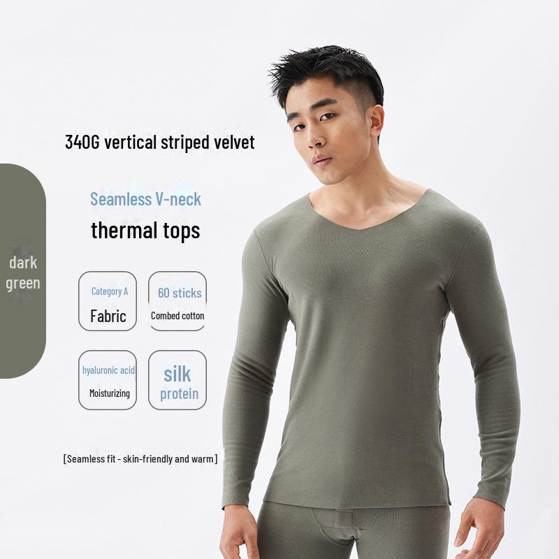 Herren Deutscher Samt Thermo Unterwäsche Set - Nahtlos, Antibakteriell, Übergröße für Herbst/Winter