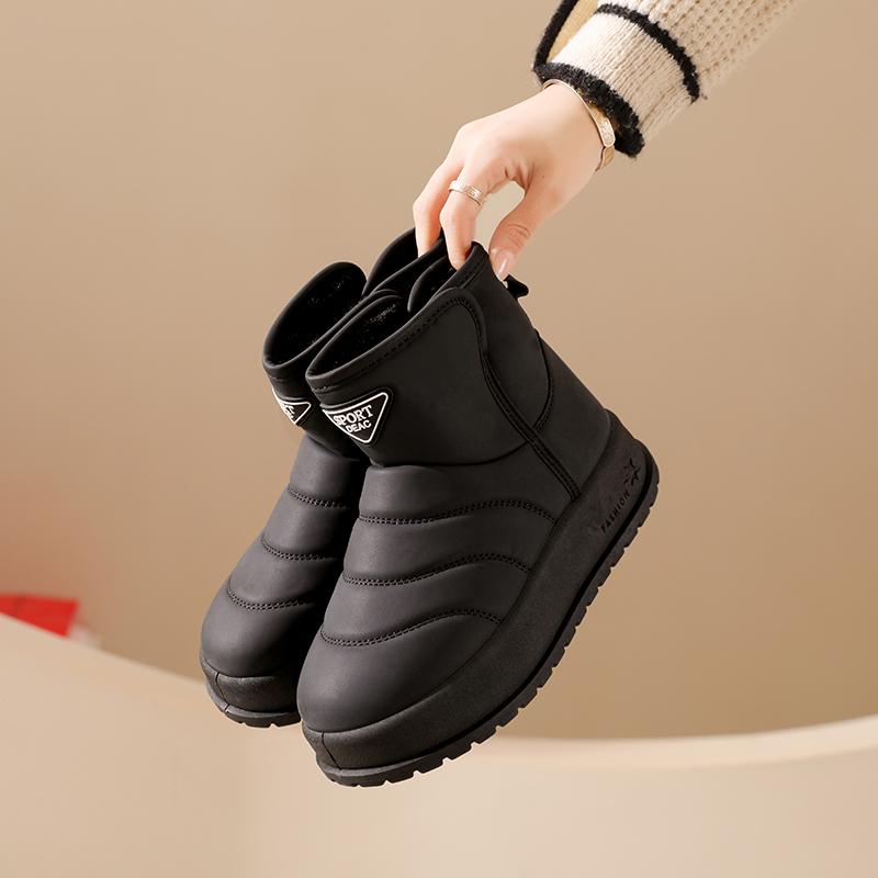 TUINANLE Winter Thick Plush Warm Snow Boots Women Slip On Flat Heels Cotton Shoes Woman Non Slip Ankle Boots Female Black