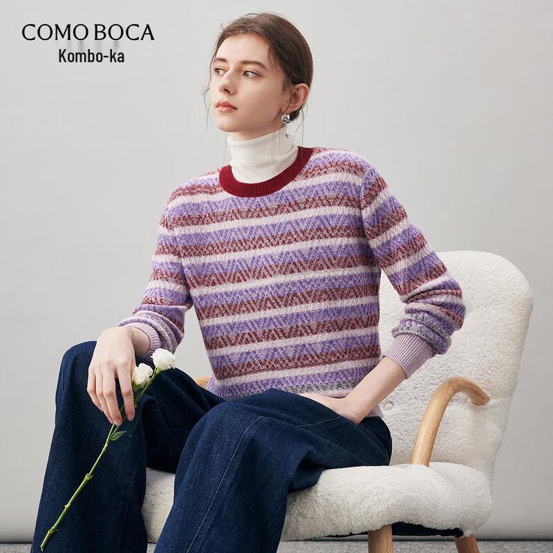 Commomboca Women s Striped Cashmere Round Neck Sweater M