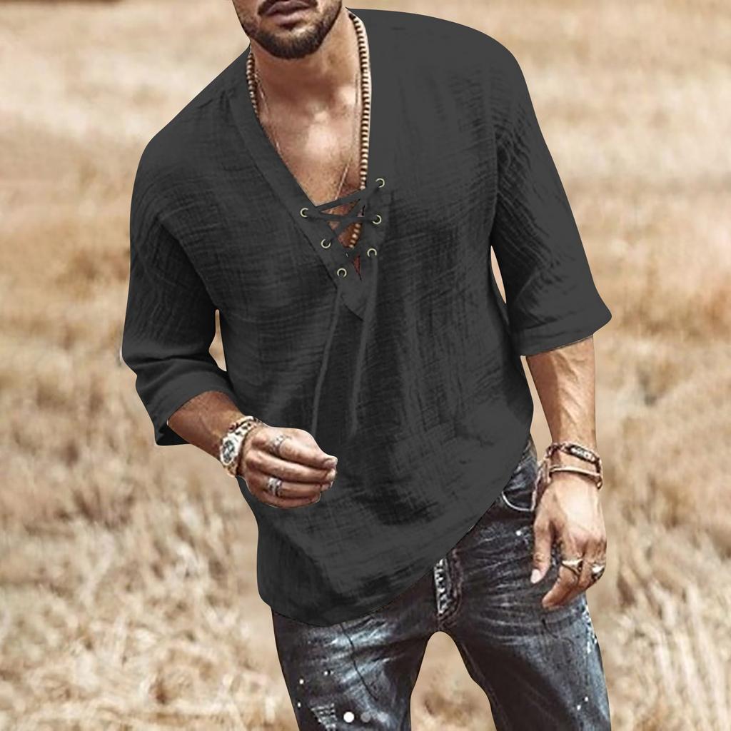 Designer Spring Summer Men's Casual Cotton Linen Solid Color Long Sleeve Shirts Loose Stand Collar Shirts