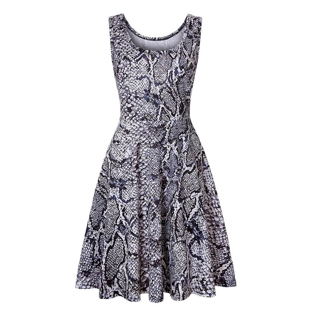 Women Casual Summer Beach Scoop Neck Sleeveless Soft Striped  A-Line Sun Dress