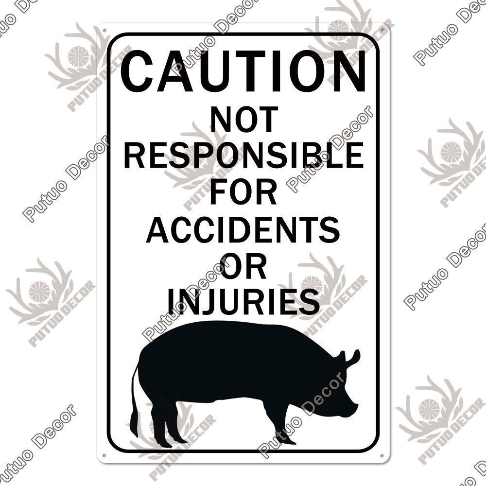 Putuo Decor Warning Tin Sign Vintage Metal Sign Pig Caution Plate Warning Decorative for Zoo Piggy Farm House Wall Decor