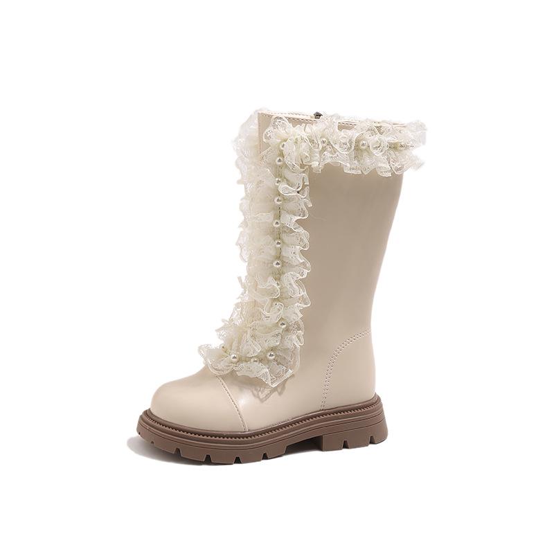 Зимние кружевные плюшевые сапоги Size 32 (Insole 19.7cm) бежевый