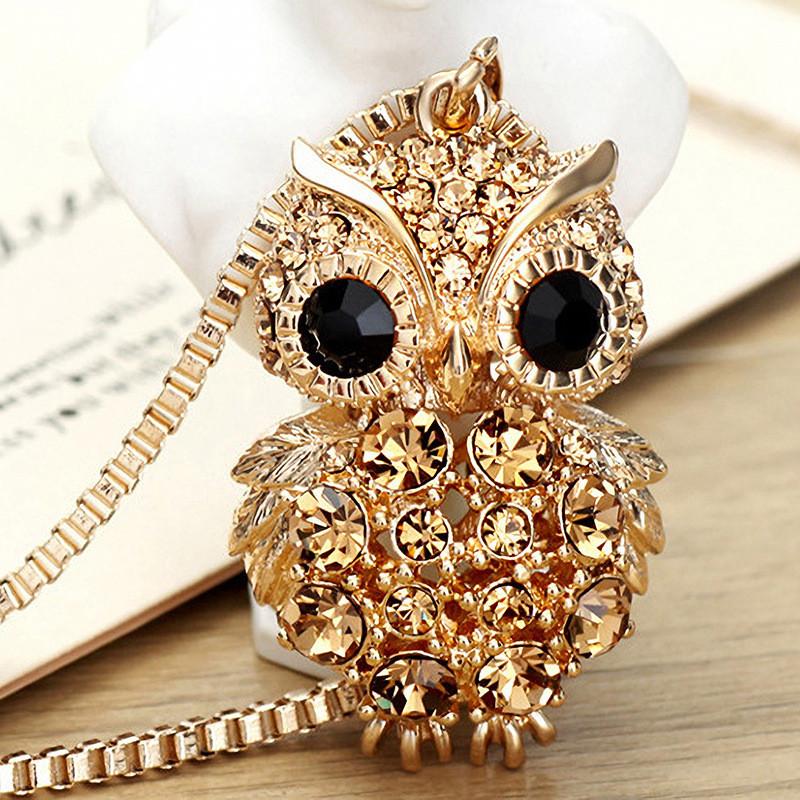 Fashionable Long Owl Pendant Sweater Necklace In Titanium Steel For Stylish Outfits
