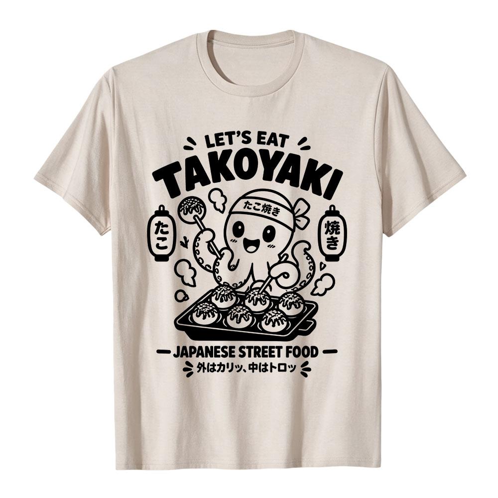 Herren Damen Lustiges Takoyaki Grafik T‑Shirt Japanisches Street Food Oktopus Cartoon Print Kurzarm T‑Shirts Lässige Streetwear Oberteile