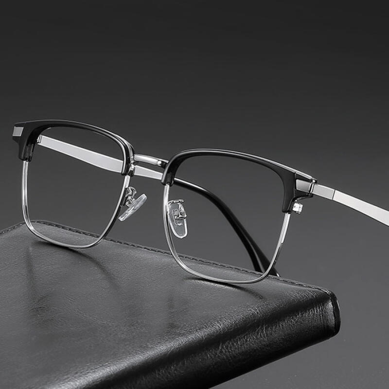 Geek Chic Rimless Semi-Rimless Horn-Rimmed Glasses Titanium Frame LH7183 black