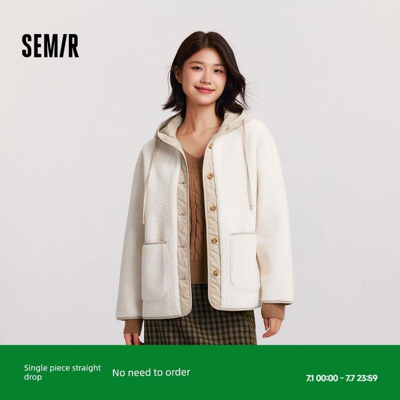 

[Same Style with Mall] Senma Outwear Women s Imitation Polar Fleece Cotton Clothes Women s Clothes Tops Winter 2024 New Arrival Padded Jacket White 00311 165/88A/L