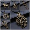 Animal Black Leather Necklace Elephant Wolf Dragon Horse Gecko Lizard Pendant Necklace For Women Men Boy Girls