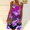 Women Flower Fluorescent Green Butterfly Printed Mini Dress Sleeveless Party Dress Summer Beach Dress Sundress