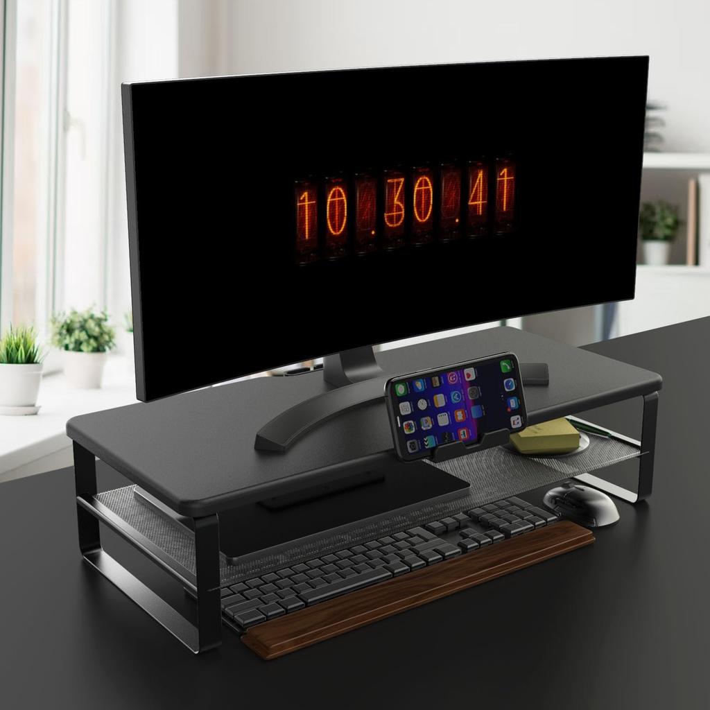 Doowiit Monitor Storage Desktop Monitor Stand with Keyboard Printer 52cm 30kg Weight Wood Stand, 2-Tier Rack, Stand, Stable, PC/LCD Storage, Storage,