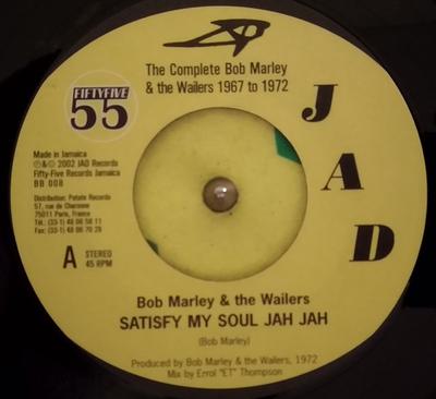 7inch Record BOB MARLEY THE WAILERS Satisfy My Soul Jah Jah BB008 JAD Fifty Five 2002 Jamaica Reggae Ska Dub Used