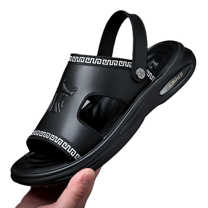 Leather Sandals Men's Casual Men's Shoes Breathable Thick-soled Waterproof and Non-slip Middle-aged Dad Beach Shoes Men Breathable and Comfortable
