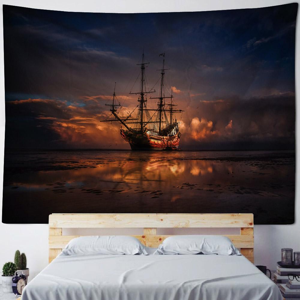 Ozean Ölgemälde Wandteppich Retro Piratenschiff Wandbehang, Hippie Heimdekoration Wandbild, Wohnzimmer und Schlafzimmer Kunstdekoration