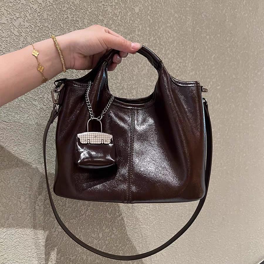 

Женская сумка, повседневная сумка большой вместимости, сумка через плечо с ретро-фактурой из кожи, сумка-ведро коричневый