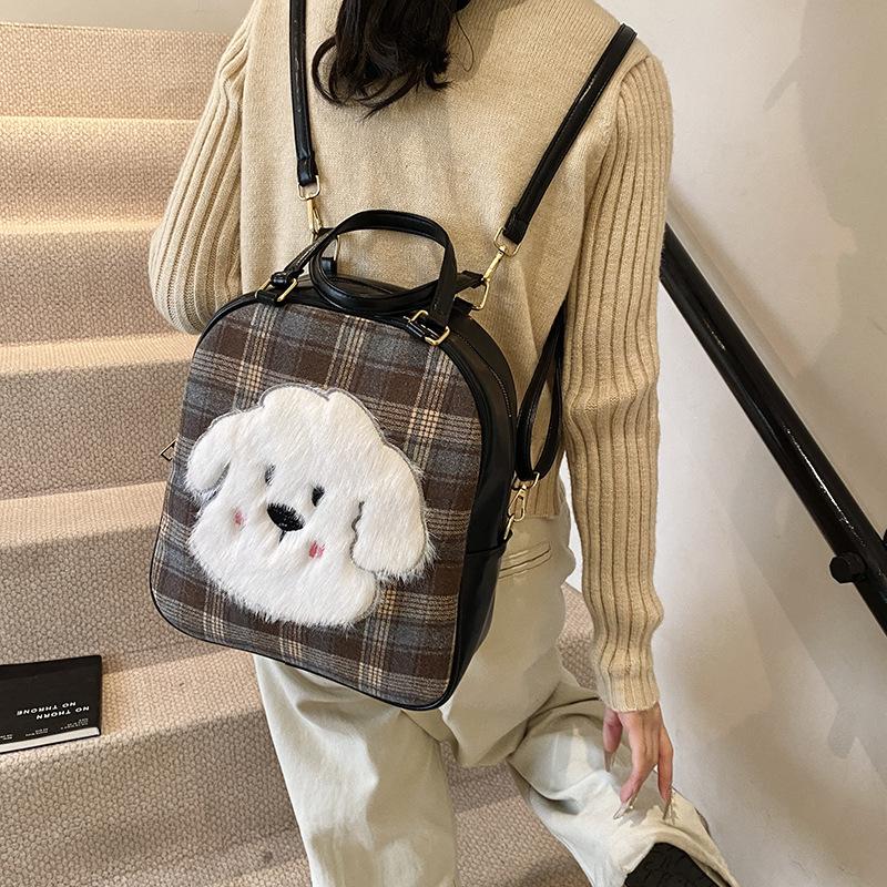 Casual Large-capacity Plaid Bag Women's 2025 New Fashionable and Cute Cartoon Commuter Shoulder Bag Student Tote Bag