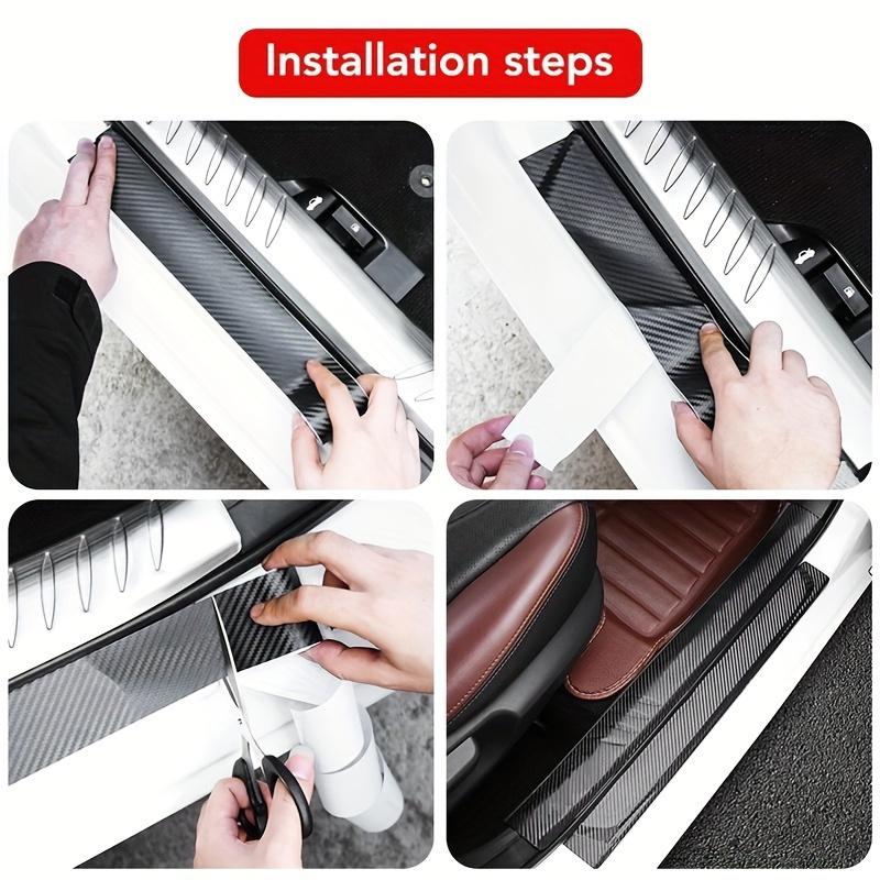 3D Nano Carbon Fiber Car Sticker Film, Universal Fit, Polyethylene Terephthalate, Anti-Scratch Tape for Auto Door Sill Side Mirror Bumper Protection