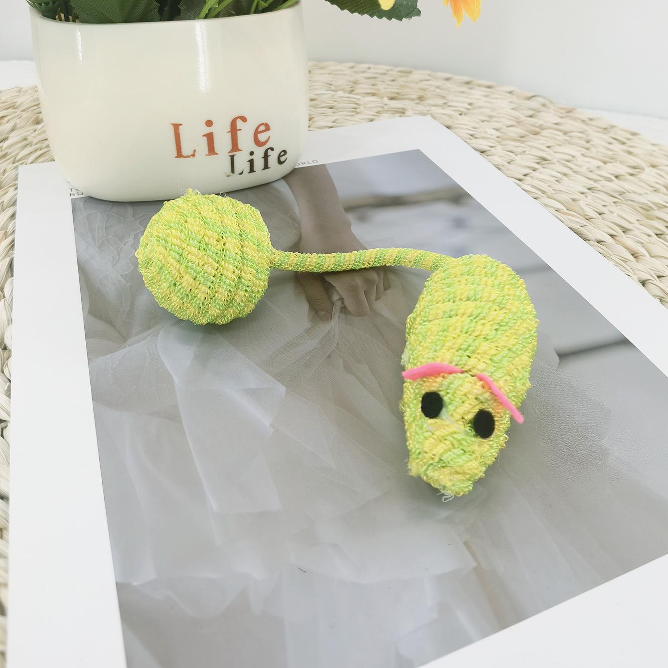1pc Cat Playing with Mouse, Colorful Weaving Mouse Tail Ball, Teasing Cat Toys, Rustling Sound, Self Hi Toys, Pet Supplies зелёный