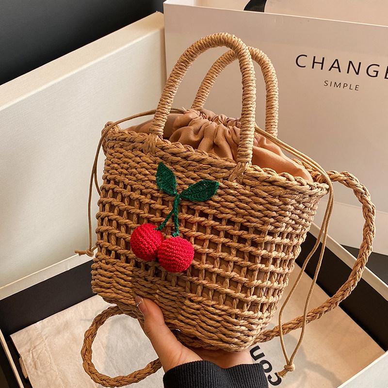 Women Straw Woven Handbag Daisy Flower Lace Bow Summer Beach Bag Small Tote Crossbody Boho Style Shoulder Bag