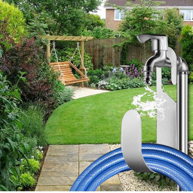 201 Stainless Steel Garden Hose Holder Multi Purpose Household Car Wash Water Hose Faucet Hose Hook Balcony Wall Mount Storage