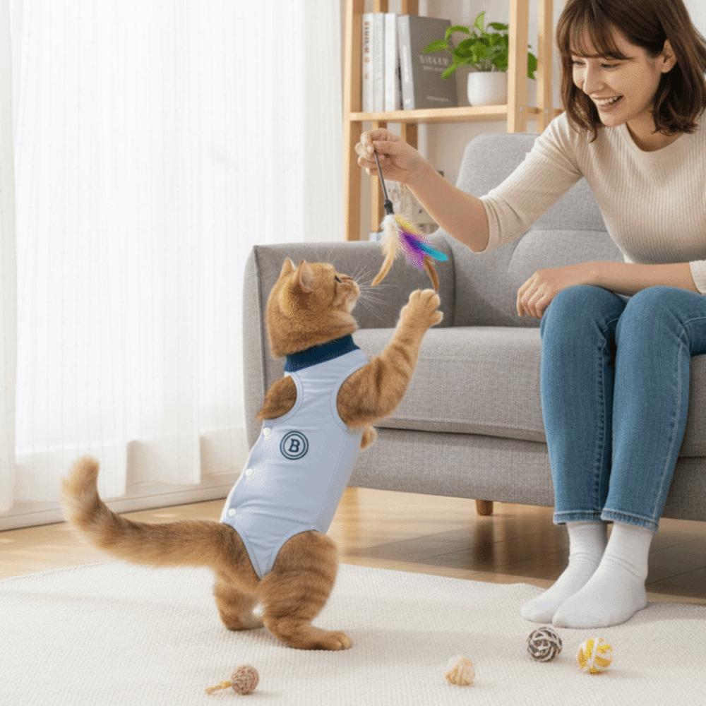 Hohe Elastizität Katze Sterilisationsanzug Weiche Atmungsaktive Haustier Anti-Leck-Weste Dünner Stoff Bequeme Katze Genesungsbekleidung