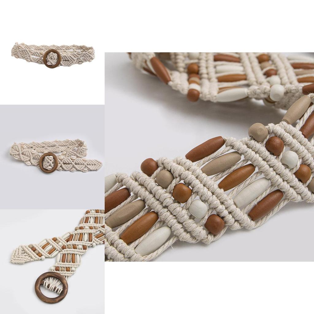Ethnic Style Waist Belt Handmade Woven Fabric With Wooden Closure For Womens Daily Fashion