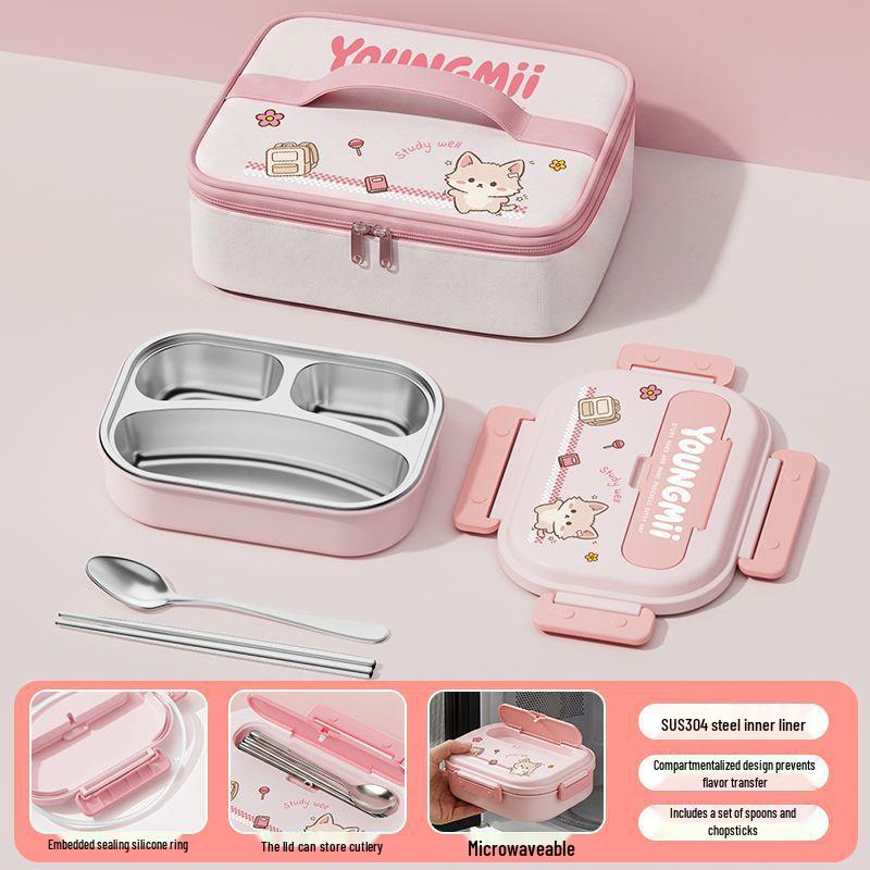 304 Stainless Steel Insulated Bento Box - Student Lunchbox with Food Compartments