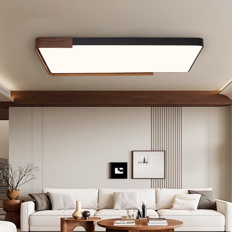 Full Spectrum LED Ceiling Lamp - Wabi-Sabi Style Retro Walnut Rectangular Light for Bedroom and Living Room.