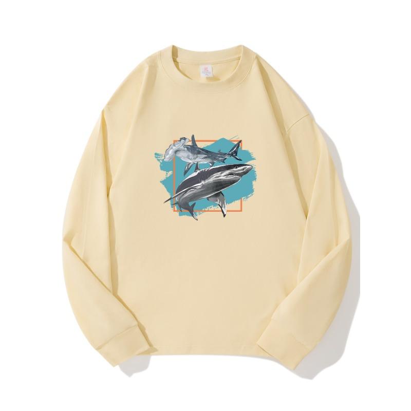 

Shark Autumn Clothing Длинные рукава из чистого хлопка, новый мужской и женский топ, весенний внутренний слой, базовая рубашка, футболка с круглым вырезом и длинными рукавами XXL бежевый