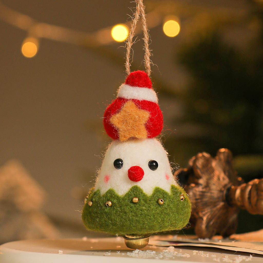New Christmas Decoration Wool Felting Plush Christmas Bell Santa Claus Snowman Jingle Bell Christmas Tree Hanging Pendant