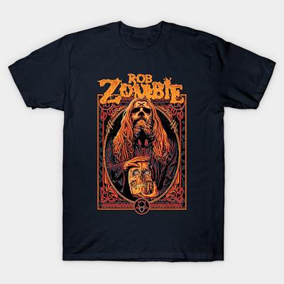 Herren Schwarzes Print-T-Shirt Rob Zombie No-Cut Transferpapier Druck Baumwoll-T-Shirt