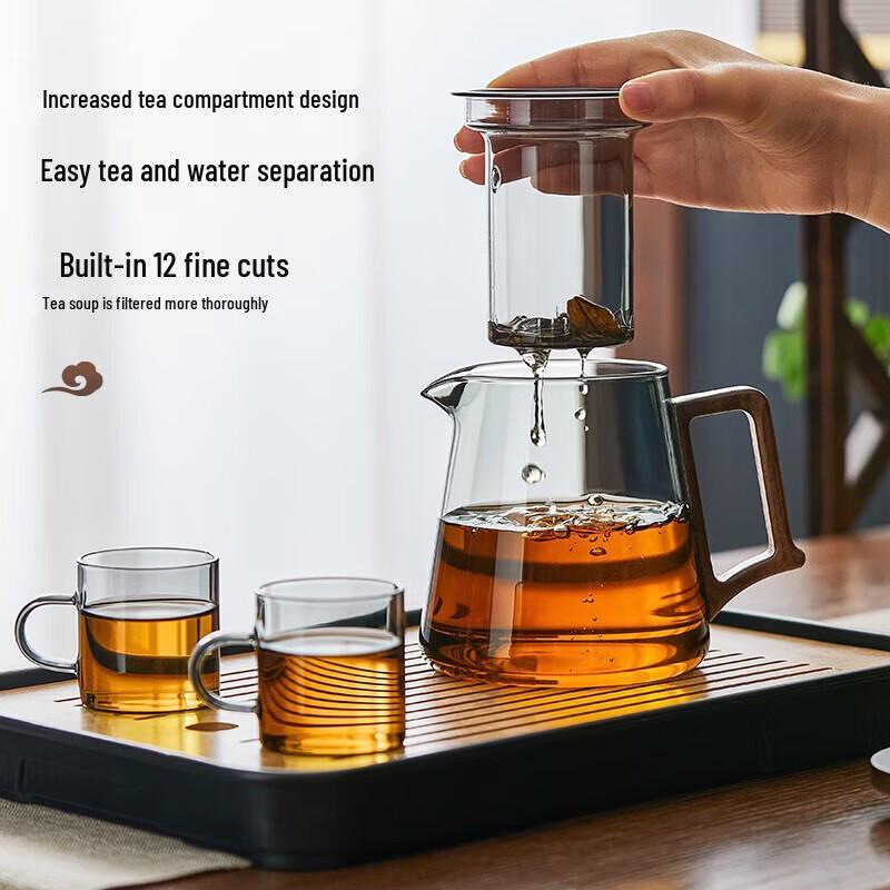 YIHUTEA Chinese Glass Tea Set with Pine Holder