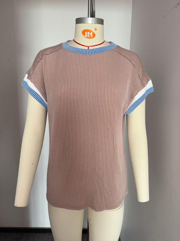 Women's Crew Neck Short Sleeve Knit Top Loose Fit Streetwear Casual Tee