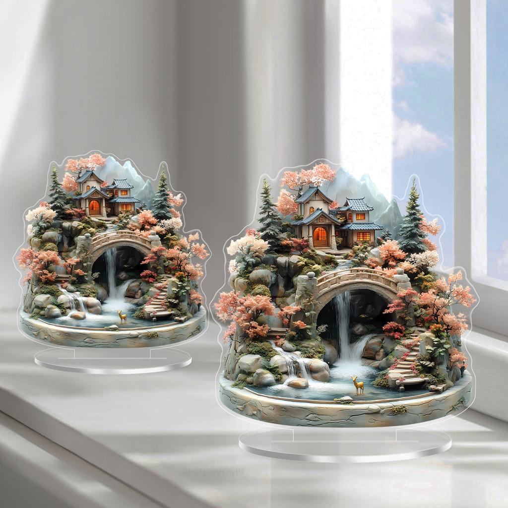 2D Spring Garden Waterfall Acrylic Desktop Decorate Multi-functional Home Office Decorative Item Creative Christmas Theme Gift