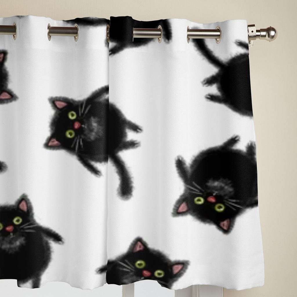 Cartoon Schwarze Katzen Fenstervorhang für Wohnzimmer Schlafzimmer Dekoration Vorhänge Luxus Küchenvolant Vorhänge