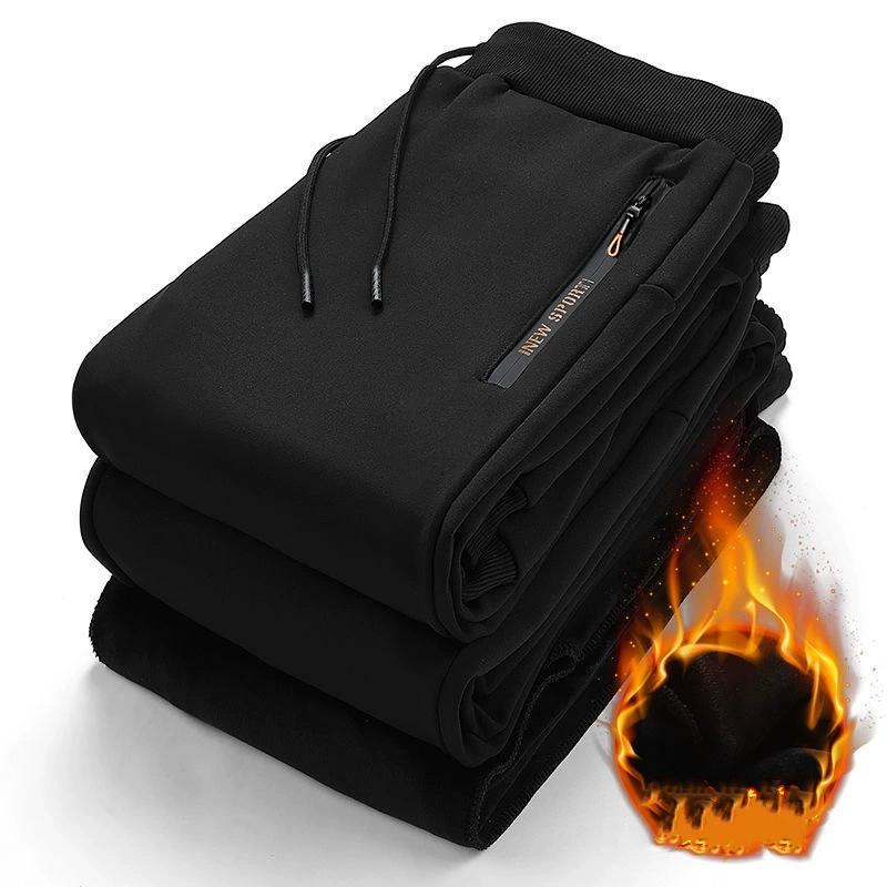 Pánské volné rovné kalhoty s kapsami na zip Ležérní pohodlné, zesílené pánské kalhoty na podzim a zimu