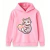 Cute Kawaii Cat Hug Heart Print Kids Hoodie, Casual Soft Pullover Hooded Sweatshirt for Boys Girls, Lovely Cartoon Animal Pattern Long Sleeve Top for